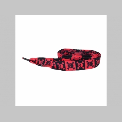 červenočierne pruhované šnúrky so smrtkami širšie, ploché šnúrky do topánok dĺžka 110cm šírka 1,9cm materiál:100%polyester